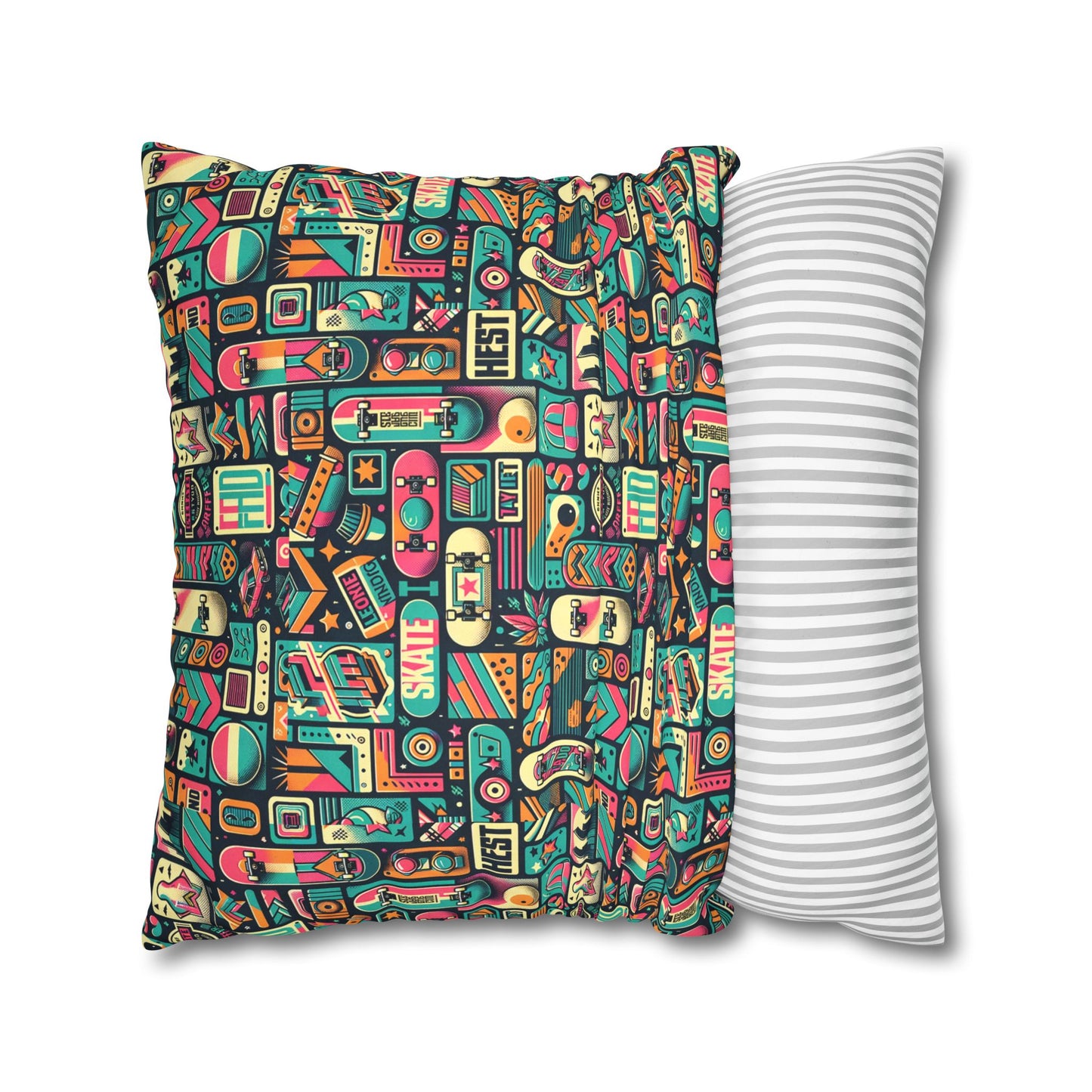 Skate Culture Revival Urban Retro Cool Faux Suede Square Pillowcase - 8404 Design-61