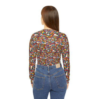 Neon Pop Playful Pop Culture Mashup Women's Long Sleeve V-Neck Shirt - 8404 Design-62