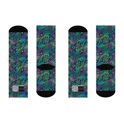 Tech-Infused Neon Tech-Forward Streetwear Cushioned Crew Socks - 8404 Design-66