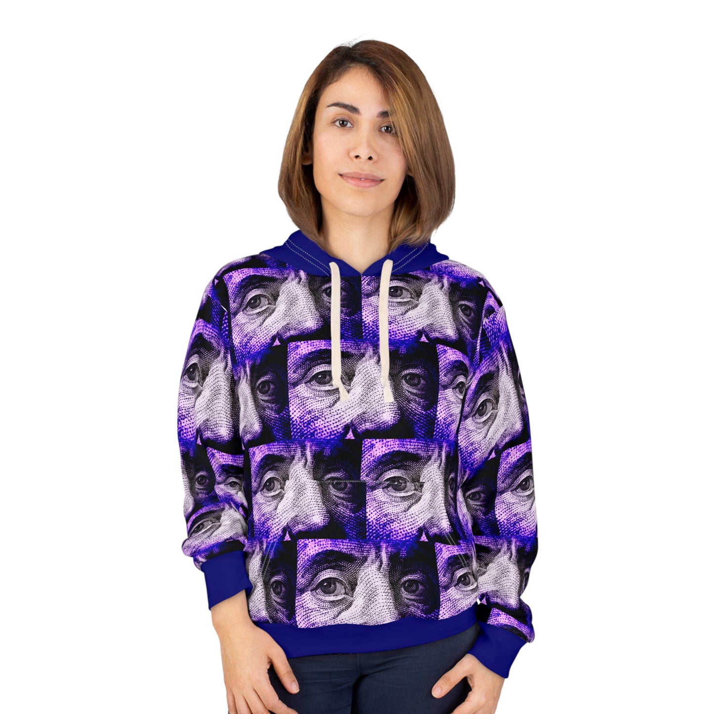 8404 Unisex Adult's "Benny" Fashion Pullover Hoodie in Dark Blue-Magenta