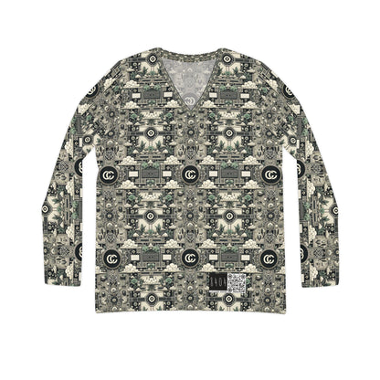 Cyber Garden Party Tech Garden Extravaganza Women's Long Sleeve V-Neck Shirt - 8404 Design-54