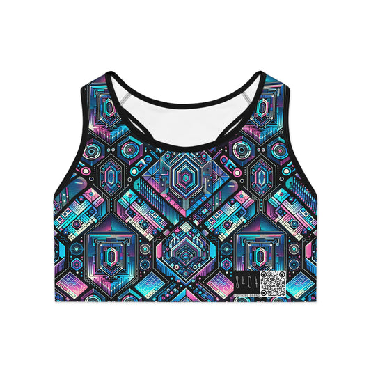 Digital Dreamland Futuristic Tech Aesthetic Sports Bra - 8404 Design-46