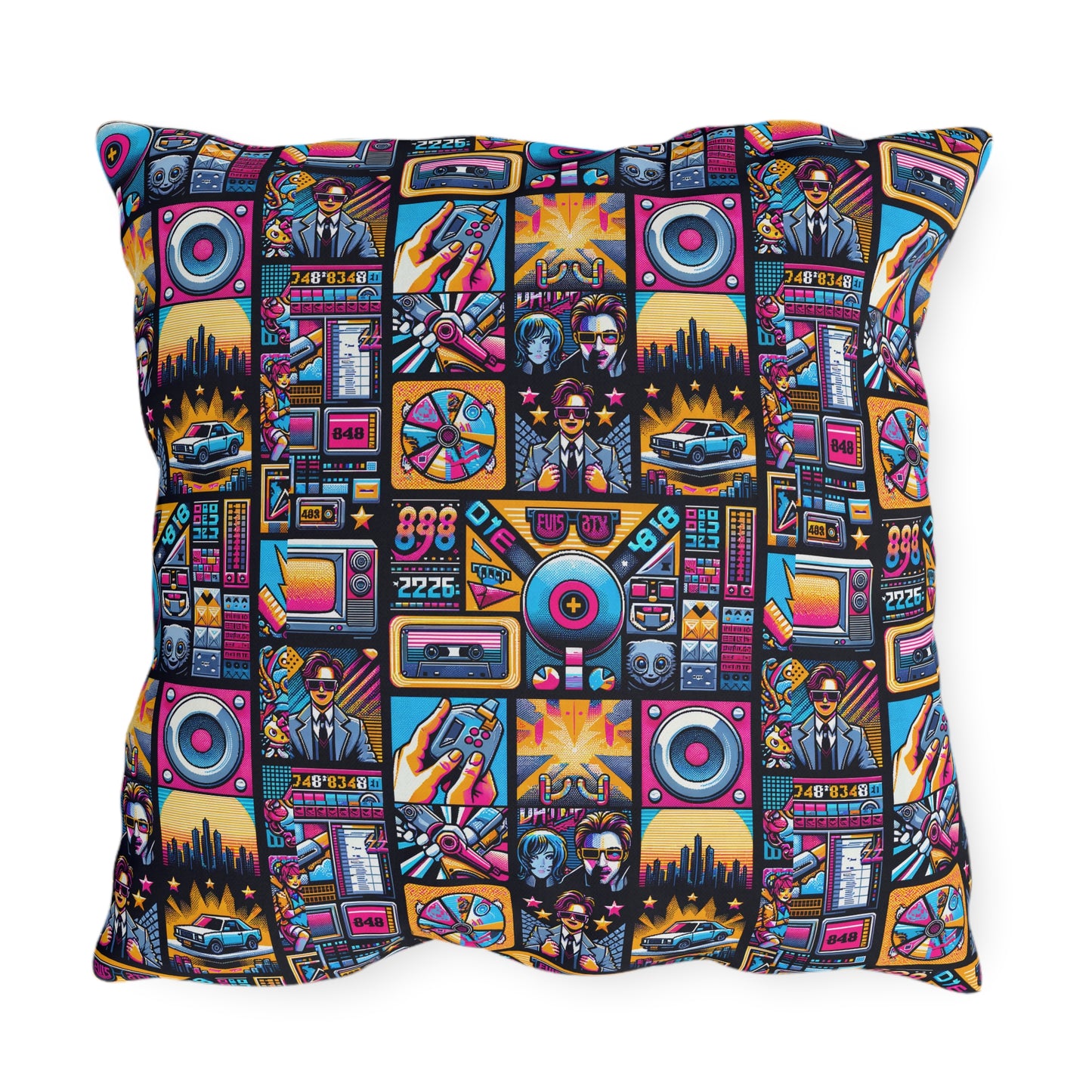 Digital Pop Culture Mashup Maximalist Pop Outdoor Pillow - 8404 Design-52