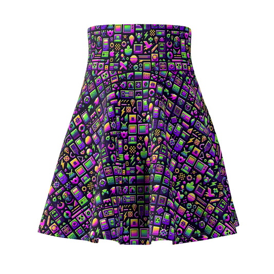 Digital Nostalgia Remix Modern Vintage Fusion Women's Skater Skirt - 8404 Design-49