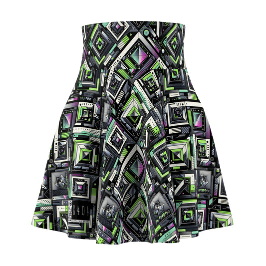 Retro Futurism Graphics Tech-Forward Streetwear Women's Skater Skirt - 8404 Design-48