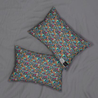 Digital Pop Culture Mashup Maximalist Pop Spun Polyester Lumbar Pillow - 8404 Design-47 B