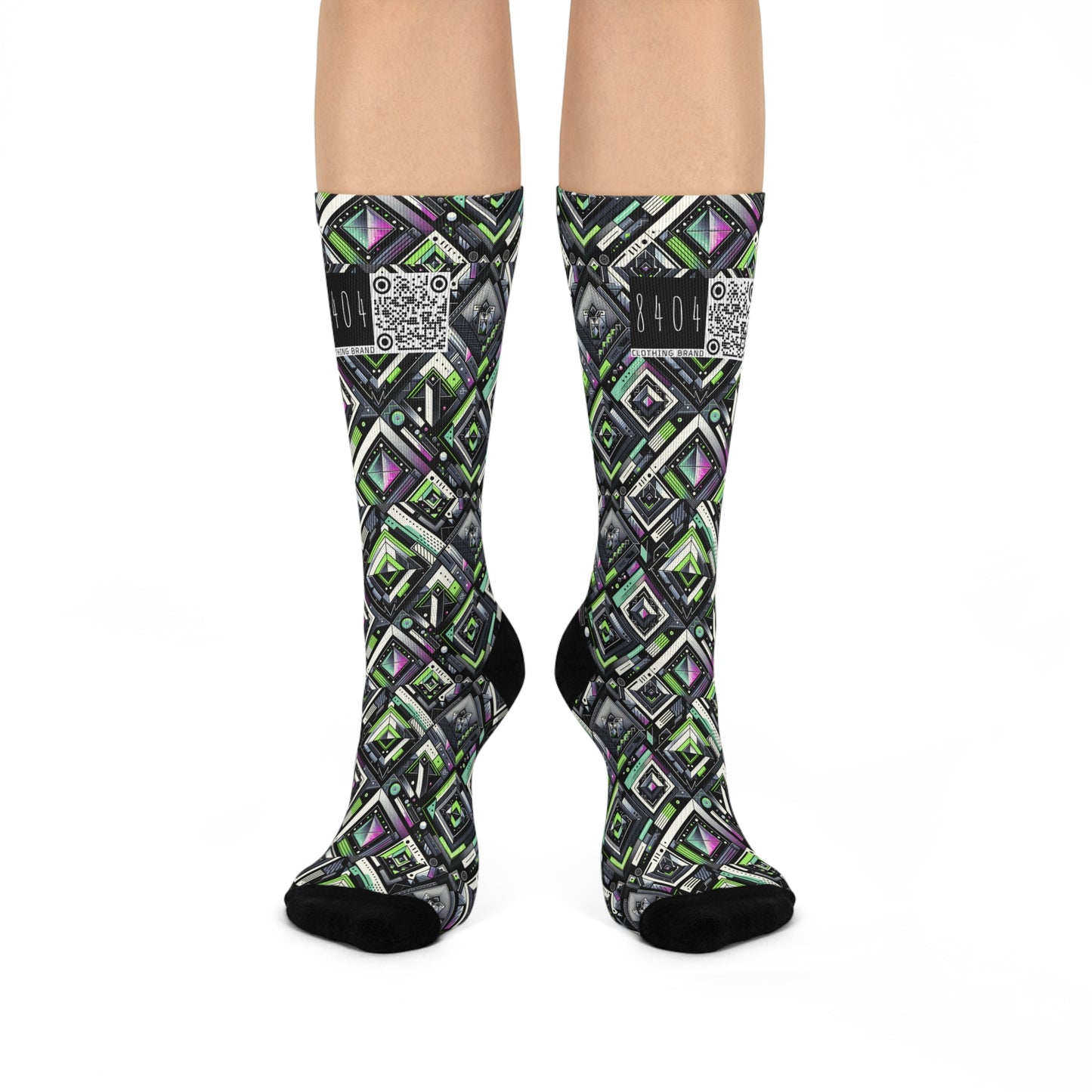 Retro Futurism Graphics Tech-Forward Streetwear Cushioned Crew Socks - 8404 Design-48