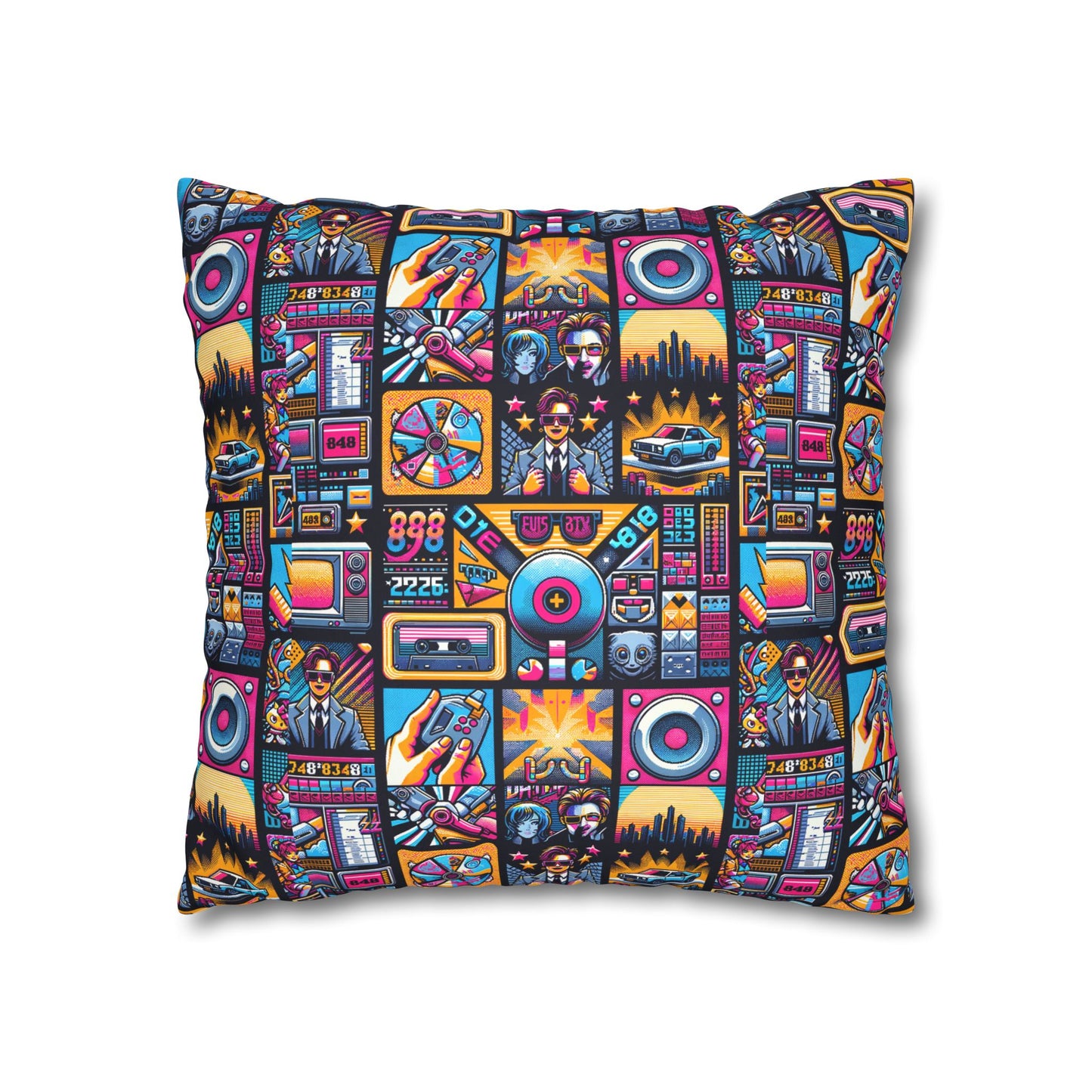 Digital Pop Culture Mashup Maximalist Pop Faux Suede Square Pillowcase - 8404 Design-52