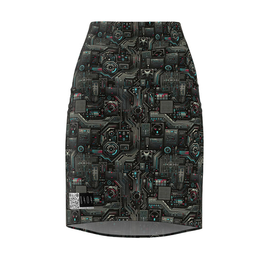 Tech Noir Aesthetics Sleek Tech Streetwear Women's Pencil Skirt - 8404 Design-52