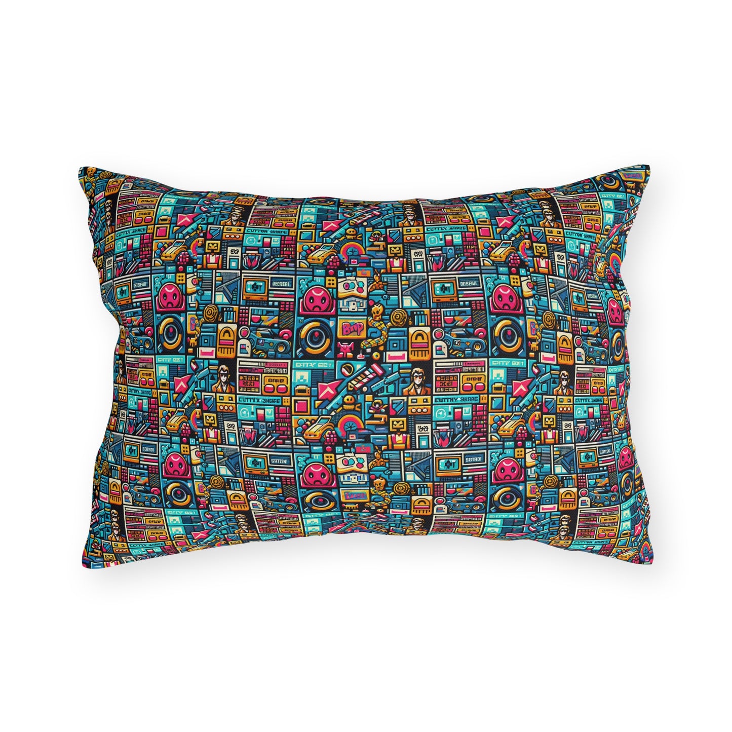 Digital Pop Culture Mashup Maximalist Pop Outdoor Pillow - 8404 Design-47
