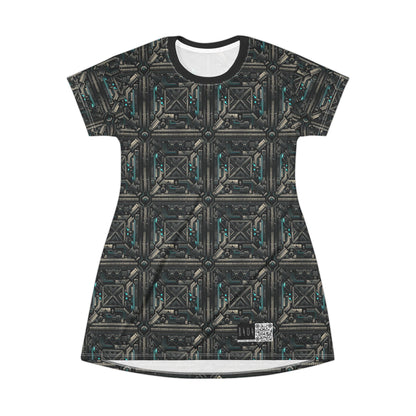 Tech Noir Futuristic Tech Aesthetic with a Dark Twist T-shirt Dress - 8404 Design-59