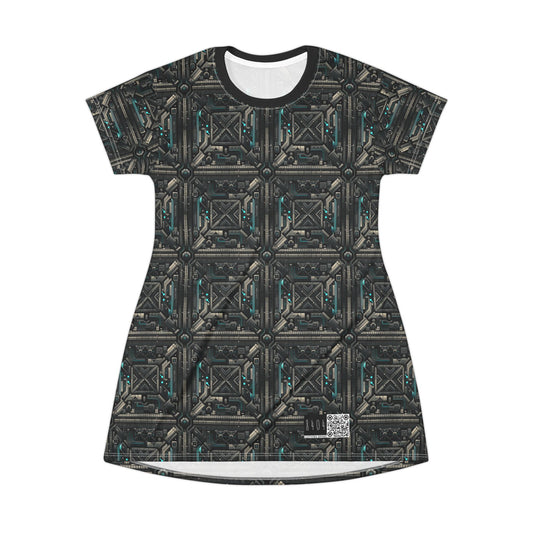 Tech Noir Futuristic Tech Aesthetic with a Dark Twist T-shirt Dress - 8404 Design-59