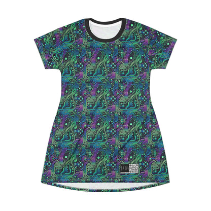 Tech-Infused Neon Tech-Forward Streetwear T-Shirt Dress - 8404 Design-66