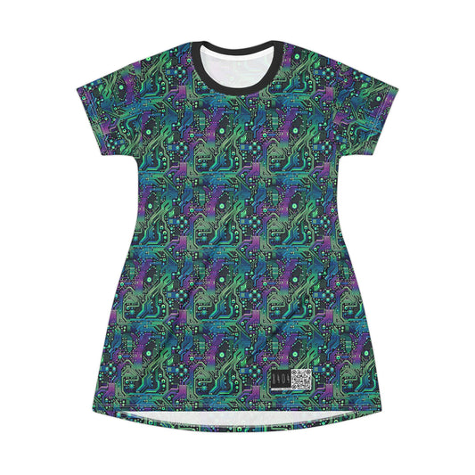 Tech-Infused Neon Tech-Forward Streetwear T-Shirt Dress - 8404 Design-66