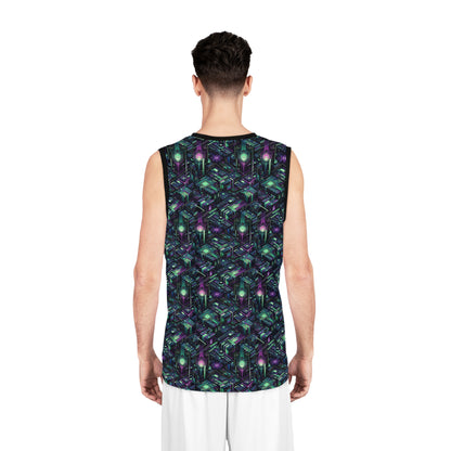 Tech Noir Aesthetics Tech-Forward Urban Dystopia Basketball Jersey - 8404 Design-43
