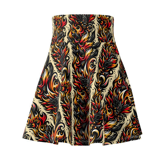 Flame Graphics Maximalist Streetwear Women's Skater Skirt - 8404 Design-65