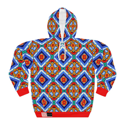 8404 Unisex Adult's "elegant Retro Mosaic" Fashion Pullover Hoodie in Red