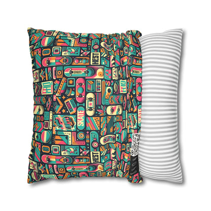 Skate Culture Revival Urban Retro Cool Faux Suede Square Pillowcase - 8404 Design-61