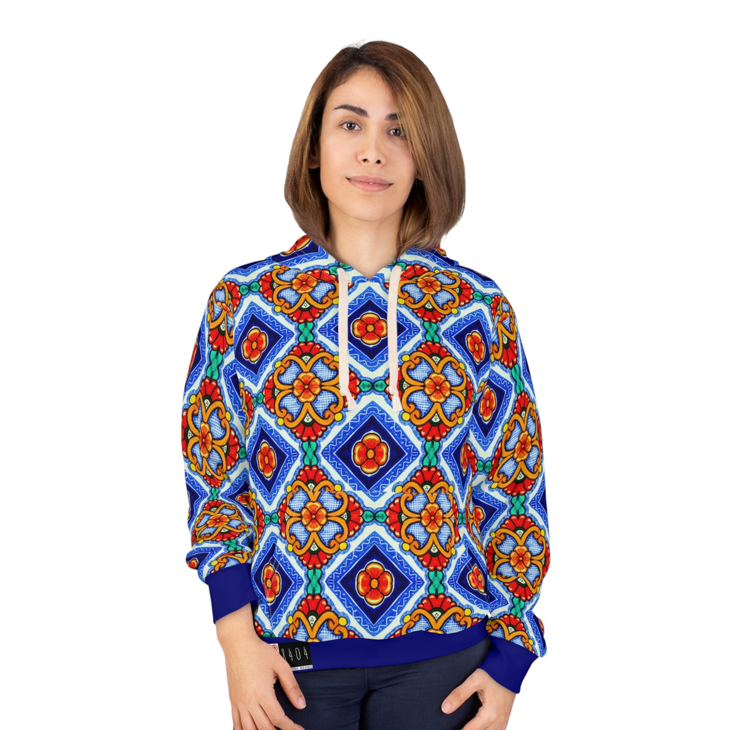 8404 Unisex Adult's "Elegant Retro Mosaic" Fashion Pullover Hoodie in Blue