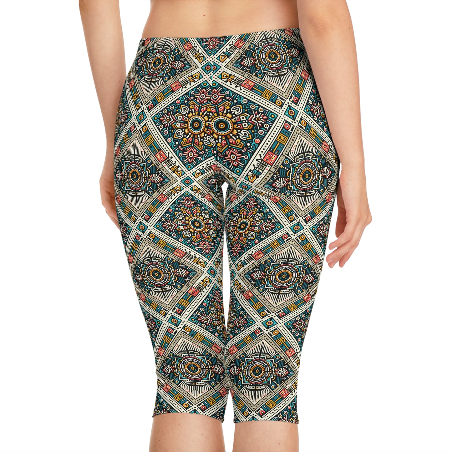 Cultural Fusion Tech Blend of Cultural Heritage With Tech-Inspired Elements Women's Capri Leggings - 8404 Design-64