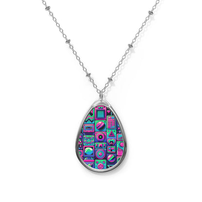 Neon Retro Revival Retro Futurism Oval Necklace - 8404 Design-60