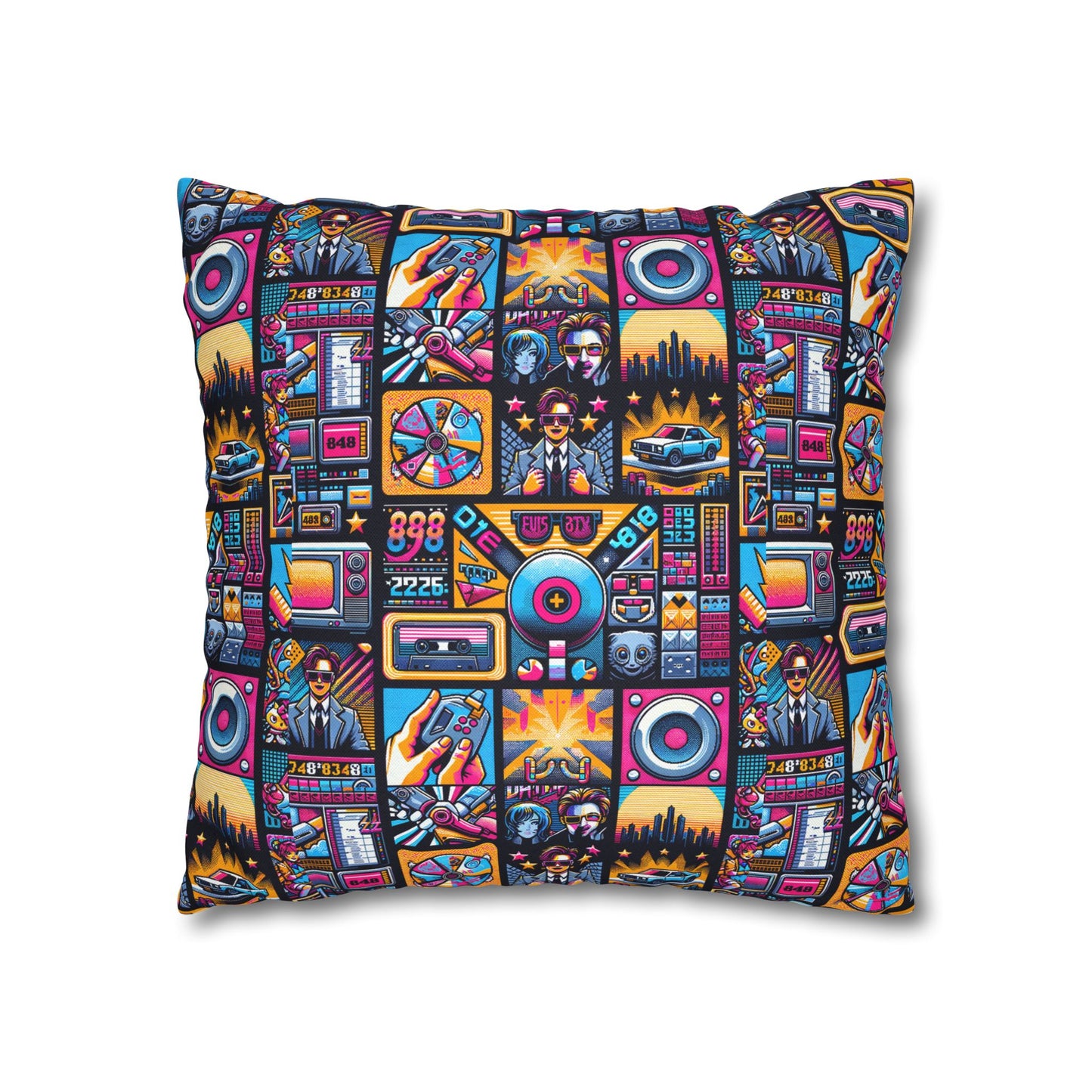 Digital Pop Culture Mashup Maximalist Pop Spun Polyester Square Pillowcase - 8404 Design-52