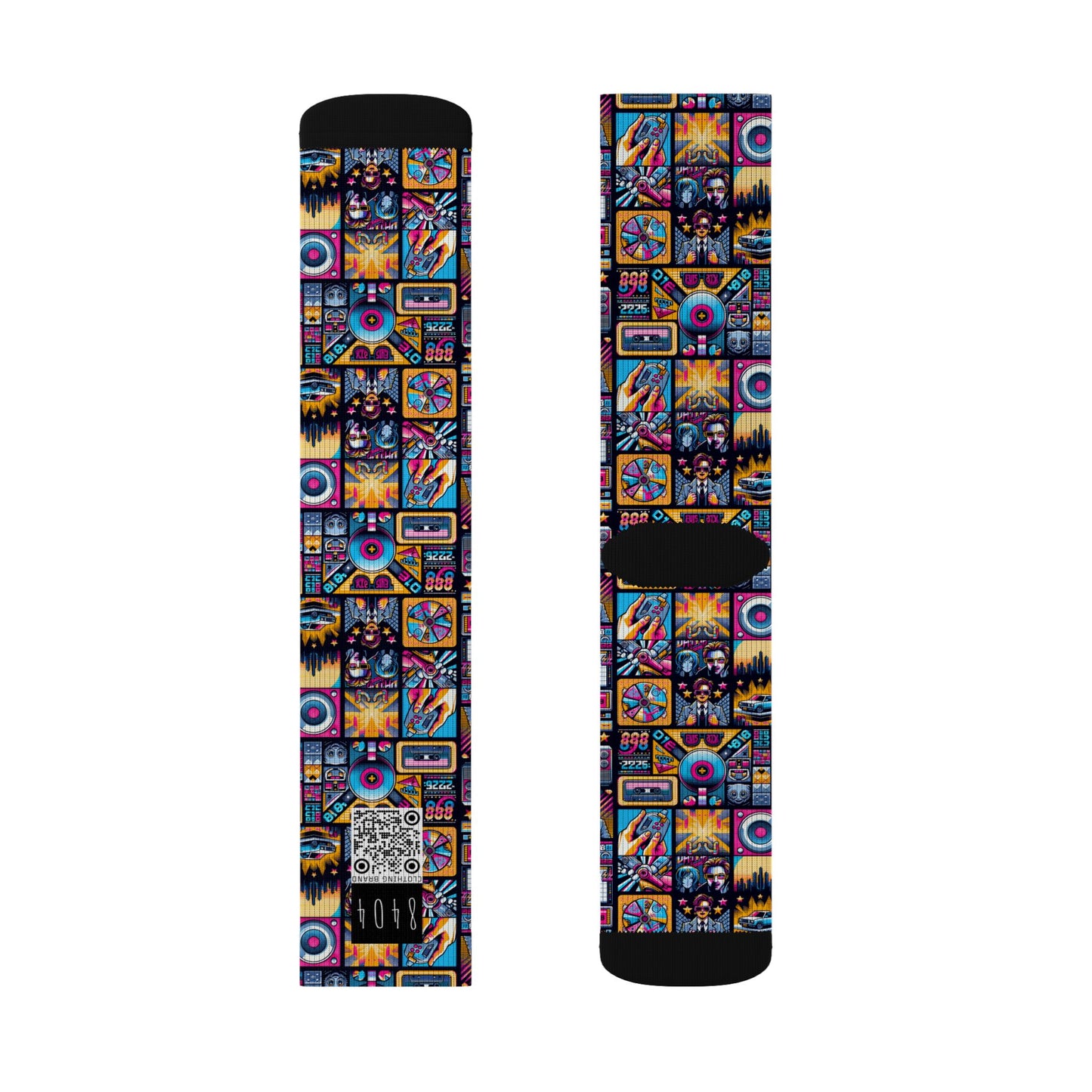 Digital Pop Culture Mashup Maximalist Pop Sublimation Socks - 8404 Design-52