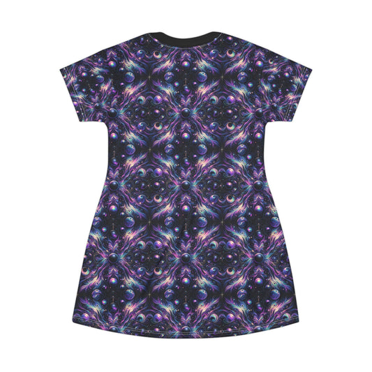 Galactic Hues Tech-Forward Cosmic Fusion T-Shirt Dress - 8404 Design-41