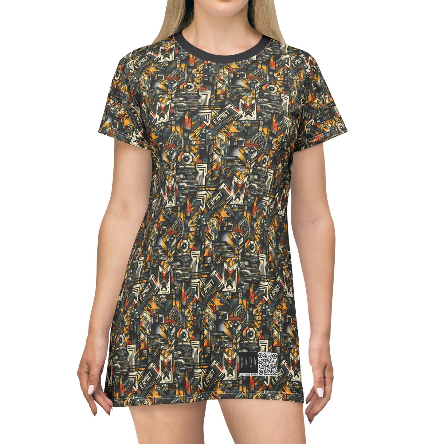 Digital Punk Futuristic Grunge T-Shirt Dress - 8404 Design-49