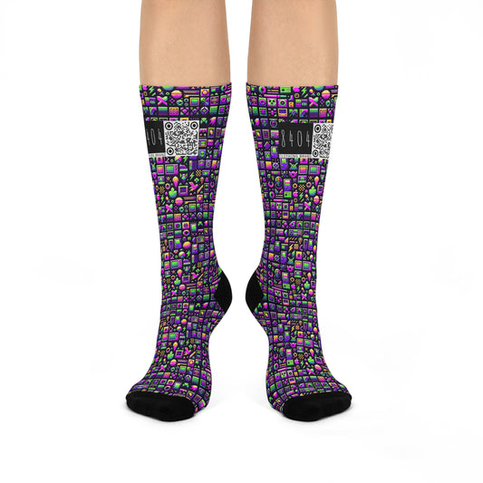 Digital Nostalgia Remix Modern Vintage Fusion Cushioned Crew Socks - 8404 Design-49