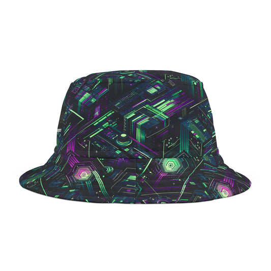 Tech Noir Aesthetics Tech-Forward Urban Dystopia Bucket Hat - 8404 Design-43