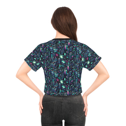 Digital Rebellion Tech-Inspired Streetwear Crop Tee - 8404 Design-58