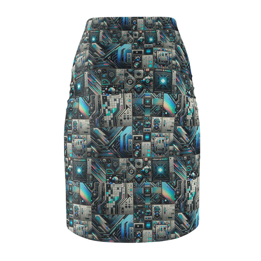 Tech-Infused Futurism Sleek Tech Edge Women's Pencil Skirt - 8404 Design-48