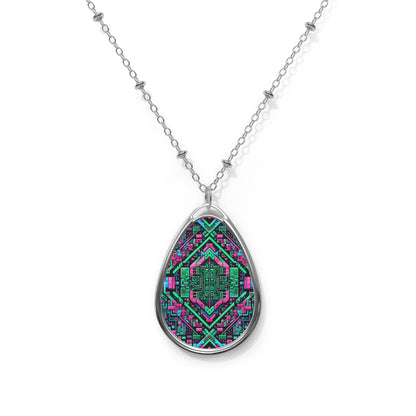 Digital Glitch Vibes Tech-Inspired Streetwear Oval Necklace - 8404 Design-71