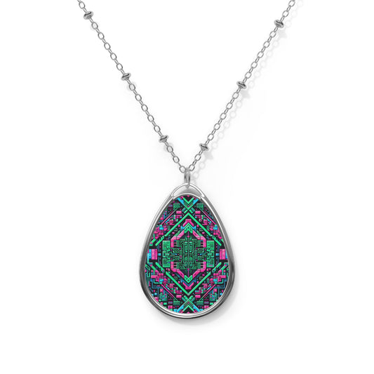 Digital Glitch Vibes Tech-Inspired Streetwear Oval Necklace - 8404 Design-71