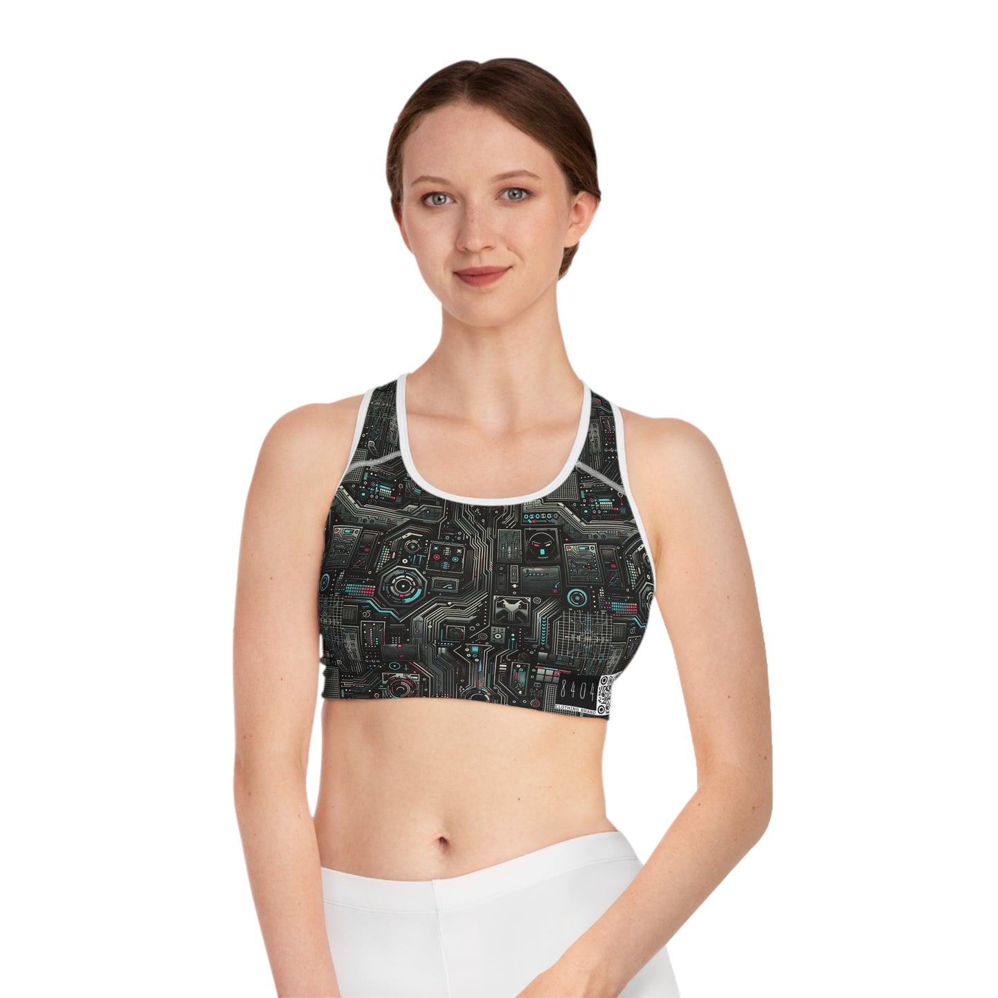 Tech Noir Aesthetics Sleek Tech Streetwear Sports Bra - 8404 Design-52