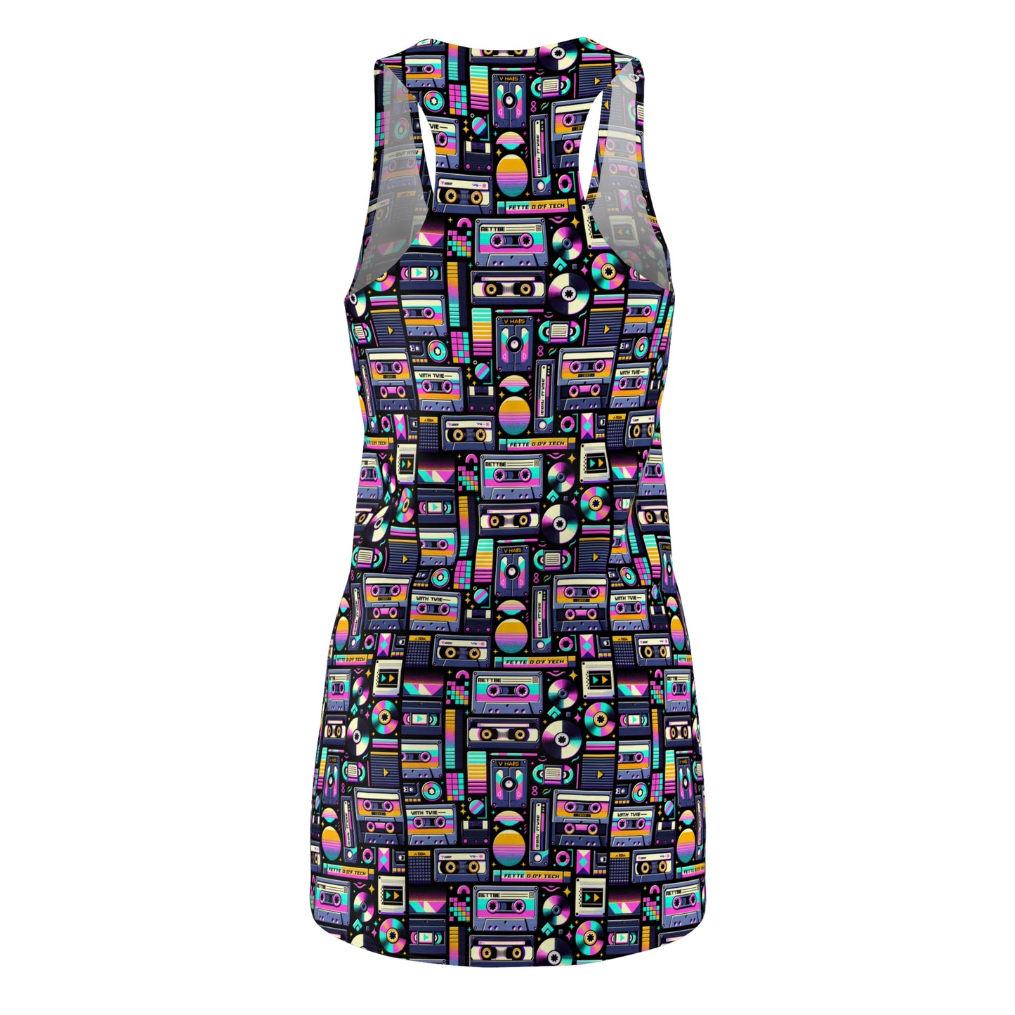 Digital Nostalgia Tech-Inspired Retro Fusion Women's Cut & Sew Racerback Dress - 8404 Design-48
