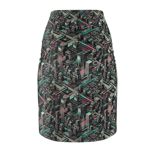 Digital Dreamland Tech-Inspired Streetwear Women's Pencil Skirt - 8404 Design-51