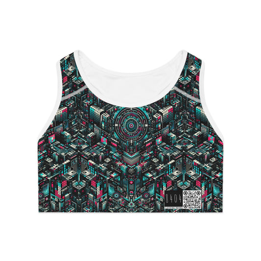 Digital Rebellion Tech-Inspired Streetwear Sports Bra - 8404 Design-54