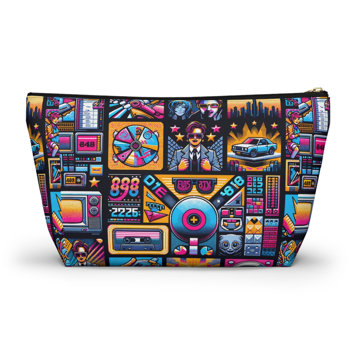 Digital Pop Culture Mashup Maximalist Pop Accessory Pouch W T-bottom - 8404 Design-52