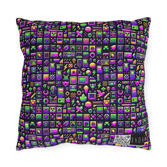 Digital Nostalgia Remix Modern Vintage Fusion Outdoor Pillow - 8404 Design-49