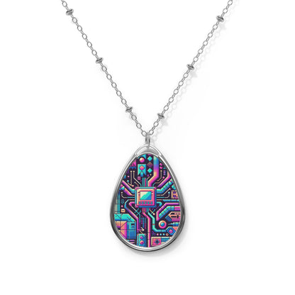 Digital Nostalgia Modern Retro Fusion Oval Necklace - 8404 Design-70