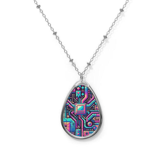 Digital Nostalgia Modern Retro Fusion Oval Necklace - 8404 Design-70