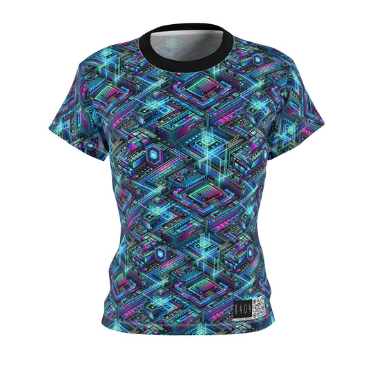 Digital Dreamland Futuristic Tech Aesthetic Women's Cut & Sew Tee - 8404 Design-42