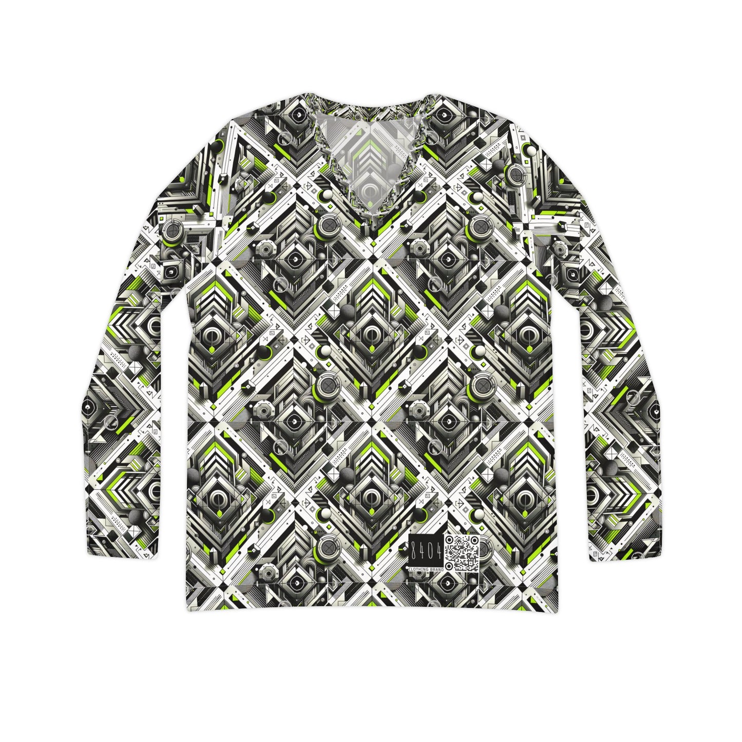 Elevated Sporty Tech Tech-Forward Streetwear Women's Long Sleeve V-Neck Shirt - 8404 Design-70