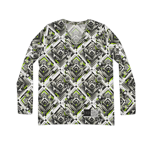 Elevated Sporty Tech Tech-Forward Streetwear Women's Long Sleeve V-Neck Shirt - 8404 Design-70