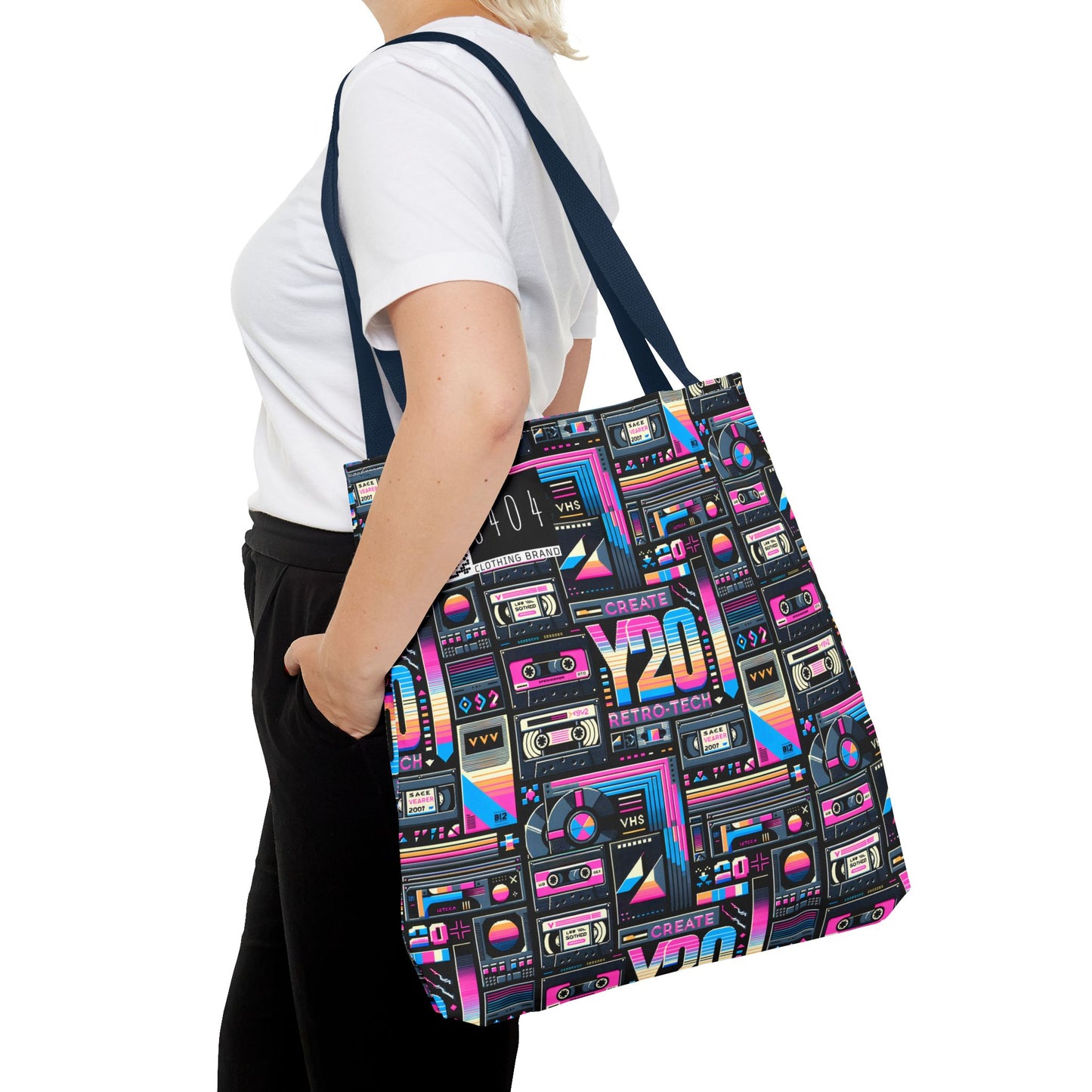 Digital Nostalgia Tech-Inspired Retro Fusion Tote Bag - 8404 Design-65