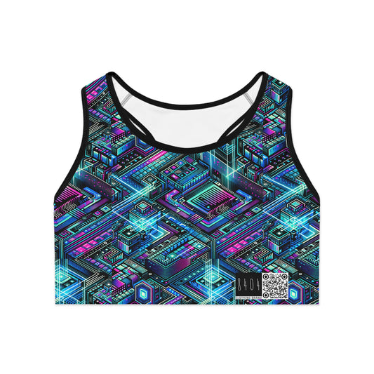 Digital Dreamland Futuristic Tech Aesthetic Sports Bra - 8404 Design-42