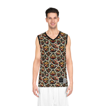 Fire & Flames Bold Streetwear Statement Basketball Jersey - 8404 Design-57