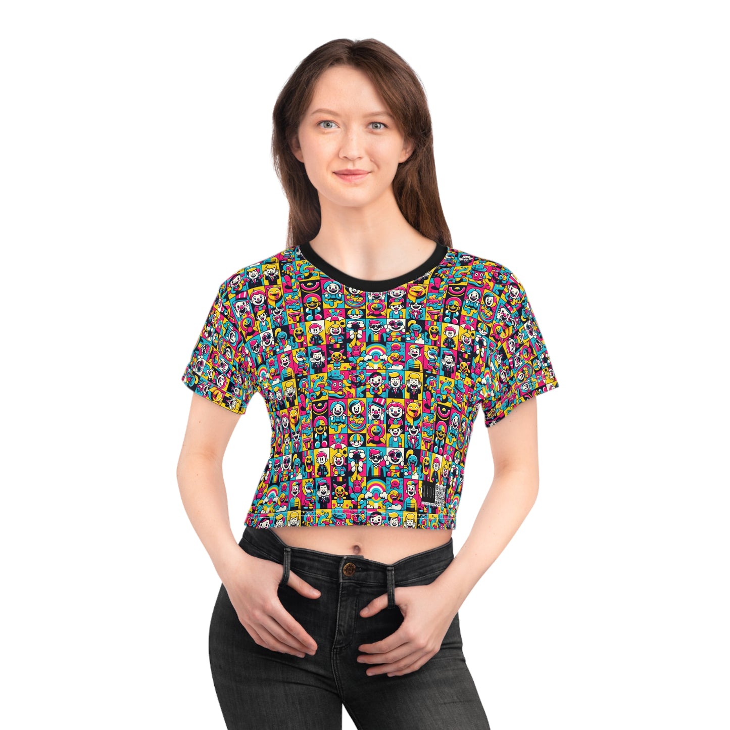 Neon Pop Playful Pop Culture Mashup Crop Tee - 8404 Design-60